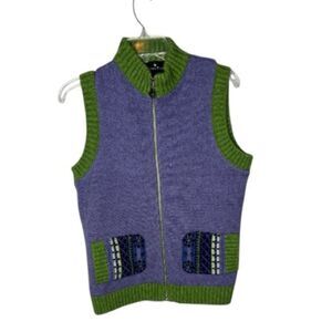 Snowypeak Purple and Green Knit Wool Vest. Size XL.